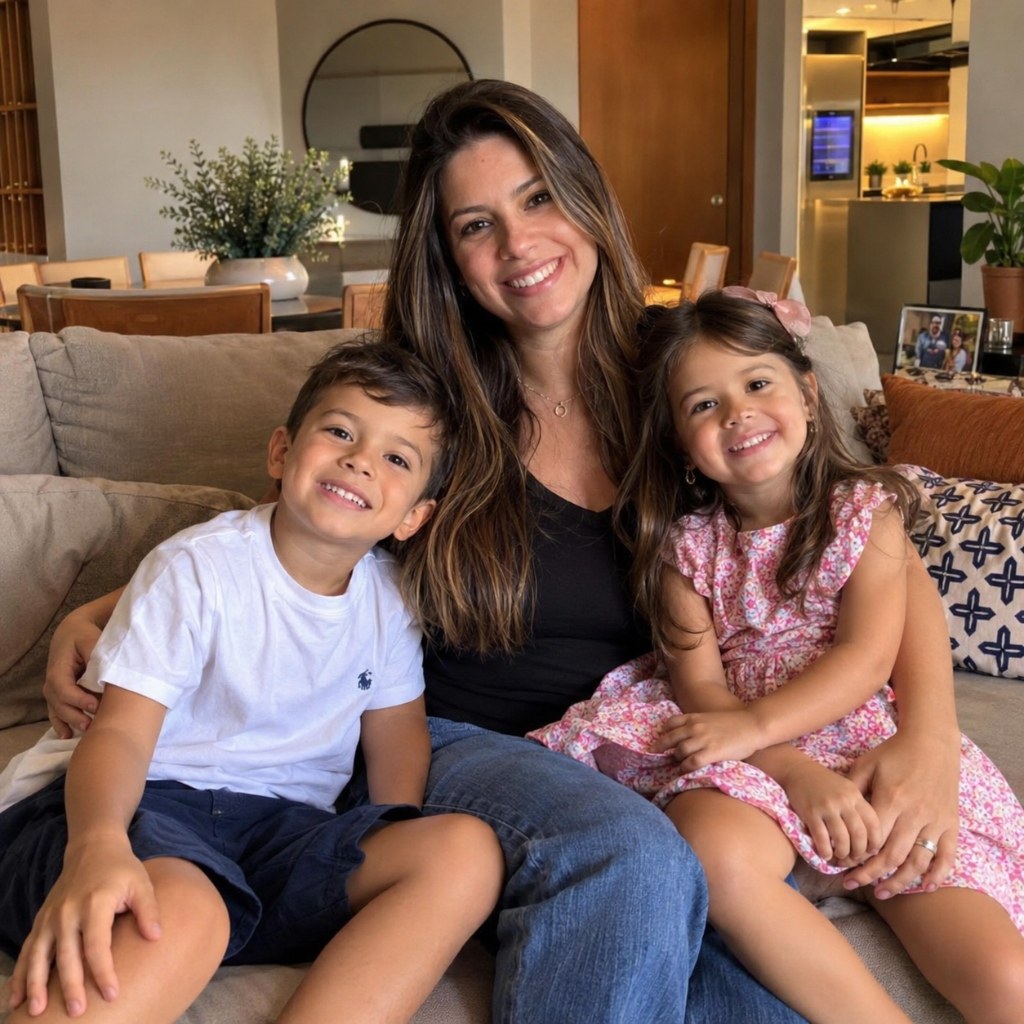 Professora Letícia Ribeiro e seus filhos